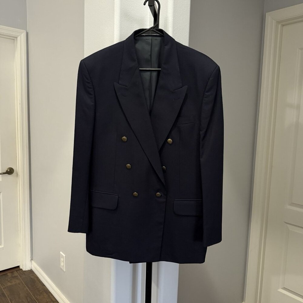 Vintage Oscar de la Renta Men’s Navy Blue Double-Breasted Blazer 42R